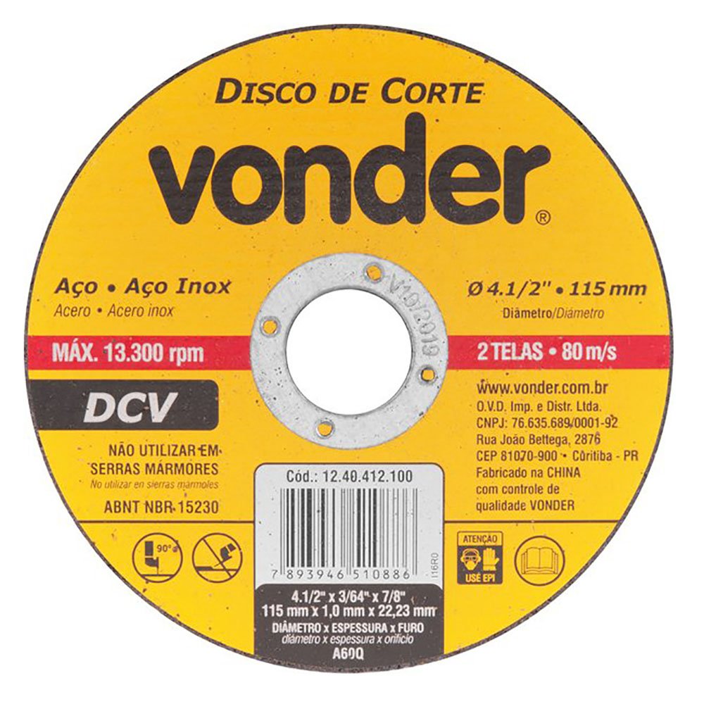 Disco de Corte Fino G 46 4.1/2 Pol.-VONDER-1240412100