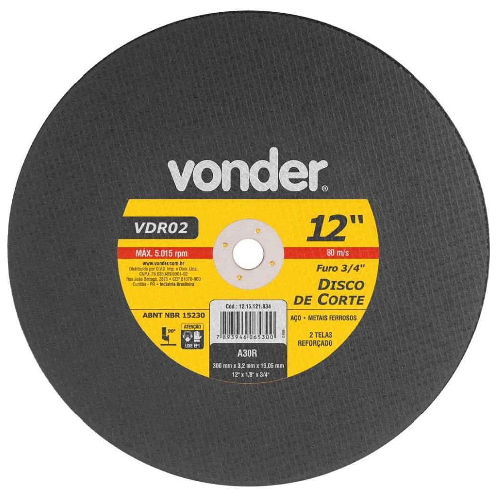 Disco de Corte 300mm x 34 Pol 5015rpm para Aco e Materiais Ferrosos