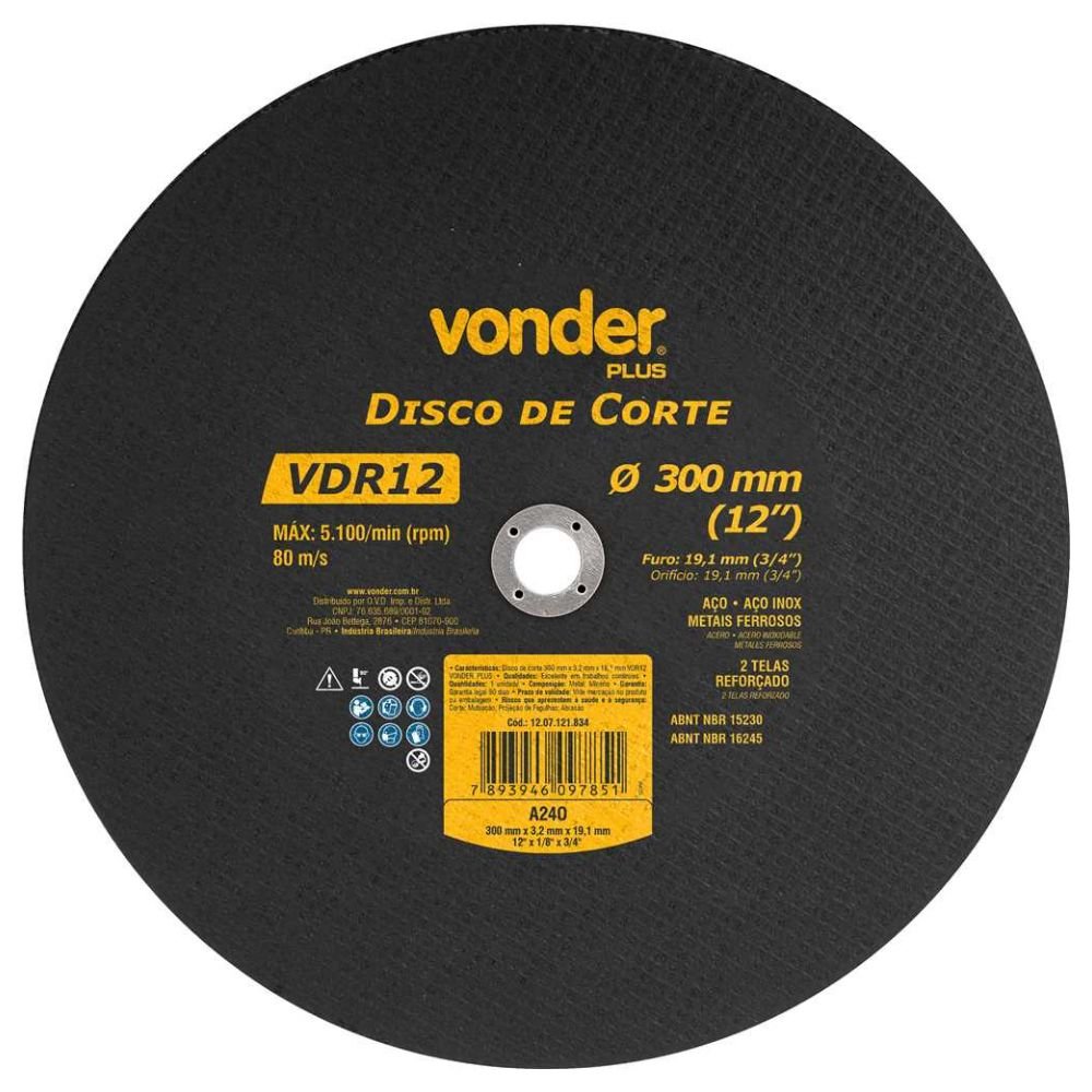 Disco de Corte 300 x 32 x 1905mm G30 para Aco e Metais Ferrosos