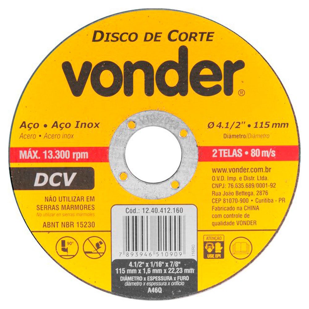 Disco de Corte Fino G46 115 x 1,6 x 22,23mm-VONDER-1240412160