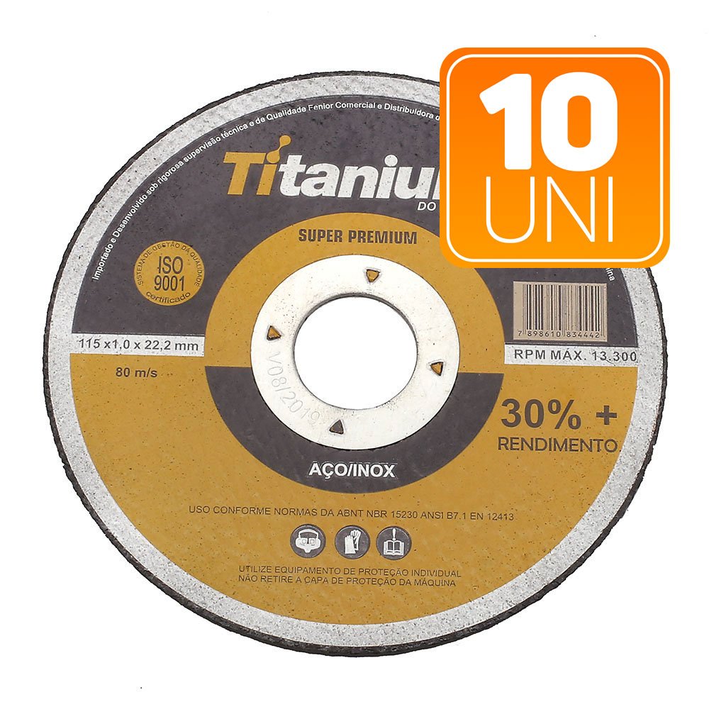 Kit 10 Discos de Corte Fino 4.1/2 Pol. Super Premium-TITANIUM-K64