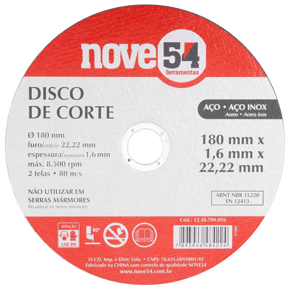Disco de Corte G36 180 x 1,6 x 22,23mm -NOVE 54-1240700016