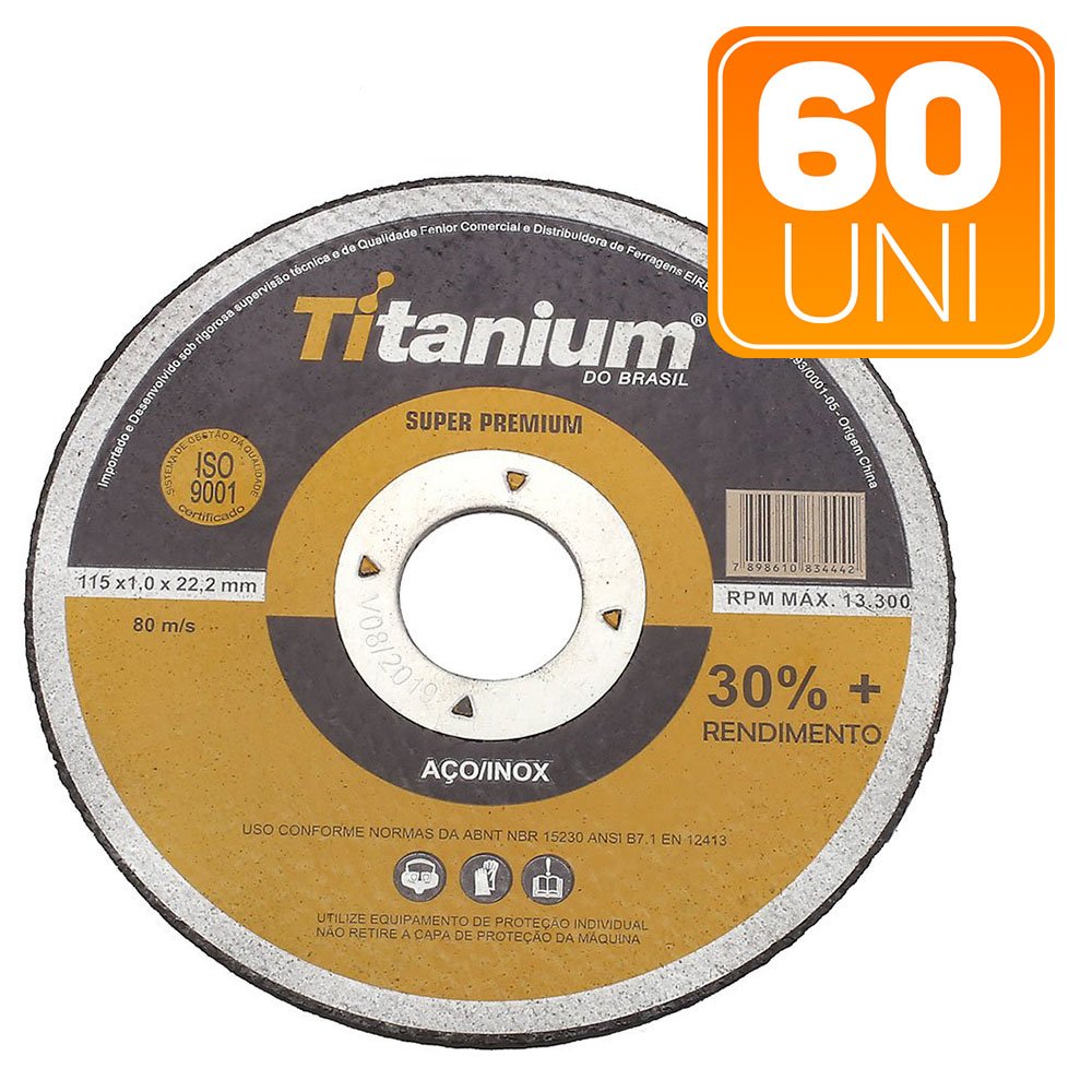 Kit 60 Discos de Corte Fino 4.1/2 Pol. Super Premium Titanium 5047-TITANIUM-K294