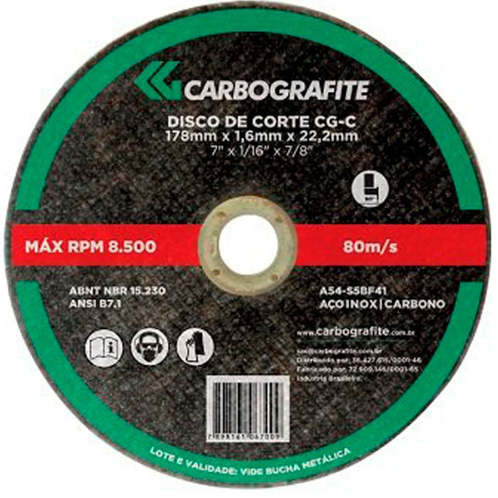 Disco de Corte CG-C para Aço Carbono e Metais de 178 x 3,2 x 22,2mm - Imagem zoom