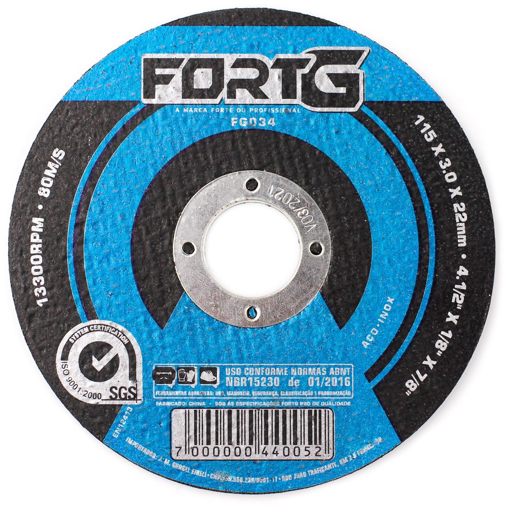 Disco de Corte 115 x 3 x 22,23mm para Aço e Metais Ferrosos-FORTGPRO-FG034