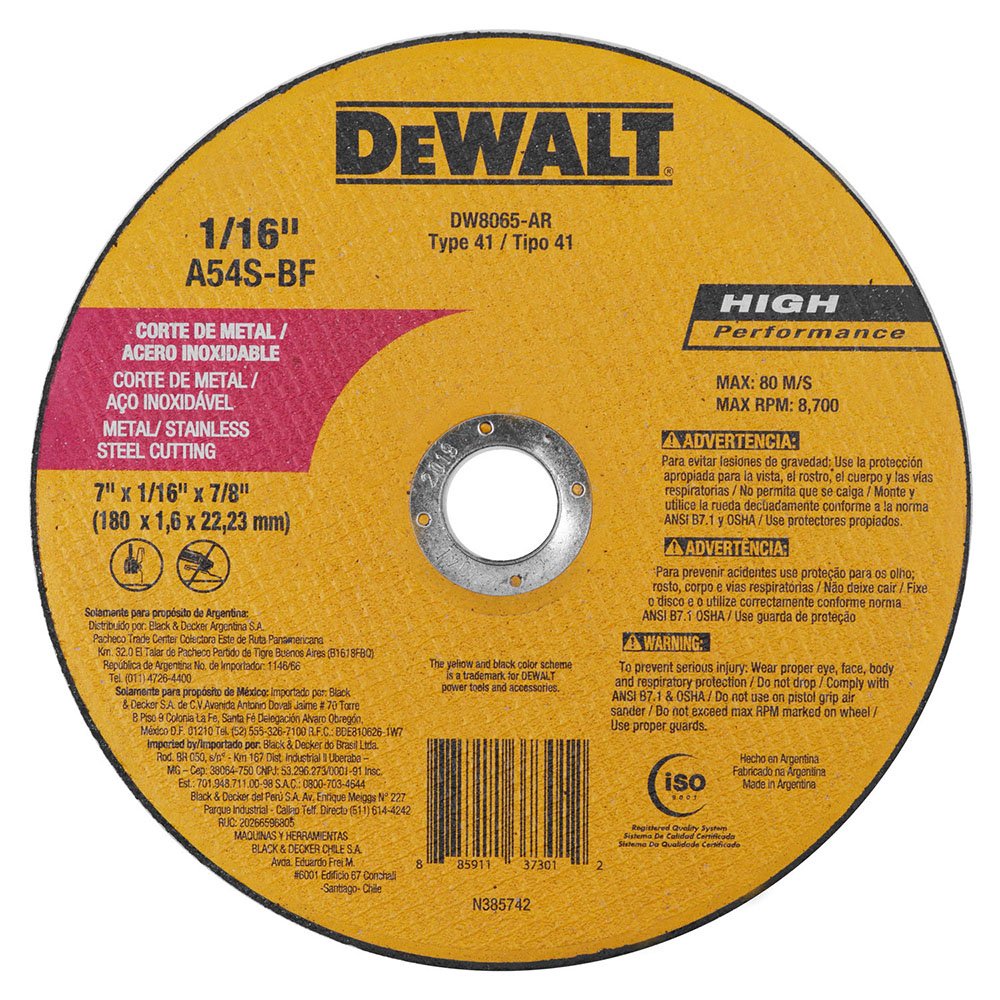 Disco de Corte Fino 7 Pol. x 1,6mm x 7/8 Pol. para Metal e Aço Inox-DEWALT-DW8065-AR