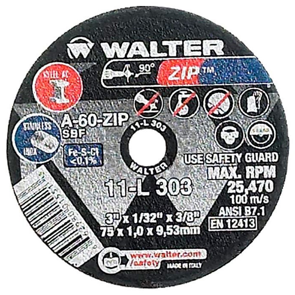 Disco de Corte Zip 3 x 1/32 x 3/8 Pol. para Metal e Aço Inox-WALTER-11L303