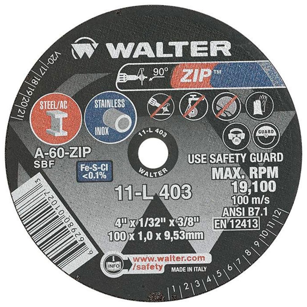 Disco de Corte Zip 4 x 1/32 x 3/8 Pol. para Metal e Aço Inox-WALTER-11L403