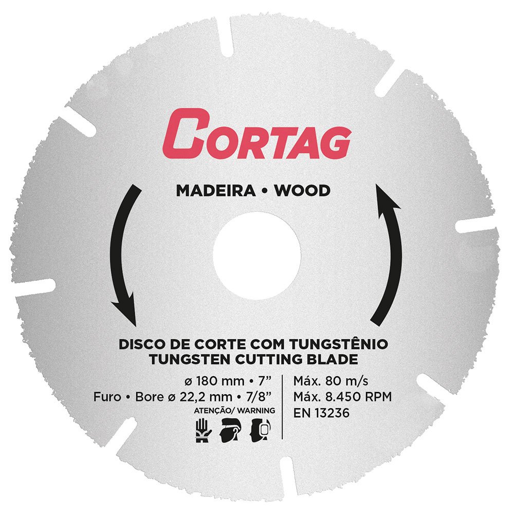 Disco de Corte Tungstênio 180mm para Madeira-CORTAG-60649