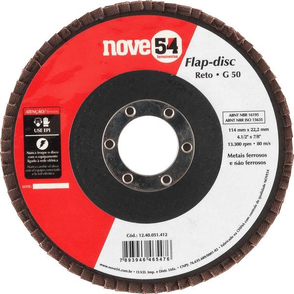 Disco de desbaste/acabamento flap-disc cônico 4.1/2 Pol. grão 50 costado de fibra NOVE54-NOVE54-1280051412