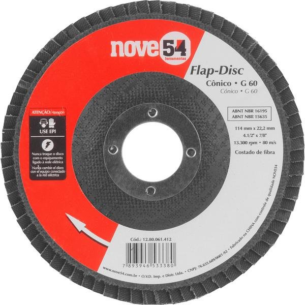 Disco de desbaste/acabamento flap-disc cônico 4.1/2 Pol. grão 60 costado de fibra NOVE54-NOVE54-1280061412
