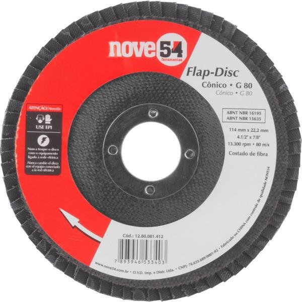 Disco de desbaste/acabamento flap-disc cônico 4.1/2 Pol. grão 80 costado de fibra NOVE54-NOVE54-1280081412