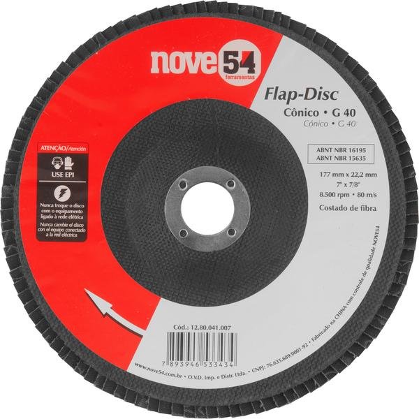 Disco de desbaste/acabamento flap-disc cônico 7 Pol. grão 40 costado de fibra NOVE54 - Imagem zoom