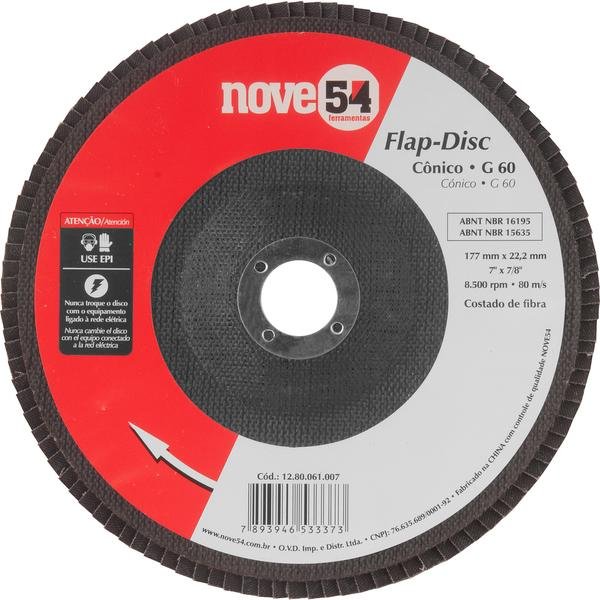 Disco de desbaste/acabamento flap-disc cônico 7 Pol. grão 60 costado de fibra NOVE54-NOVE54-1280061007