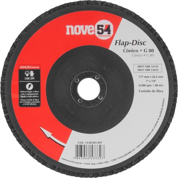 Disco de desbaste/acabamento flap-disc cônico 7 Pol. grão 80 costado de fibra NOVE54 - Imagem zoom