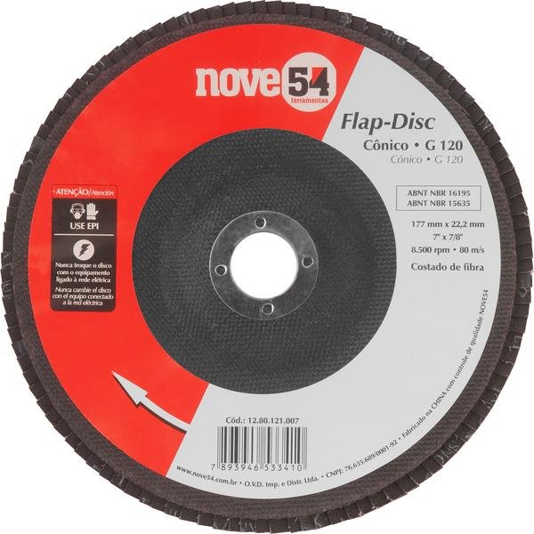 Disco de desbaste/acabamento flap-disc cônico 7 Pol. grão 120 costado de fibra NOVE54 - Imagem zoom