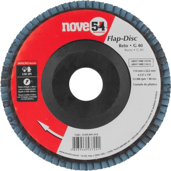 Disco de desbaste/acabamento flap-disc reto 4.1/2 Pol. grão 40 costado plástico NOVE54-NOVE54-1285041412