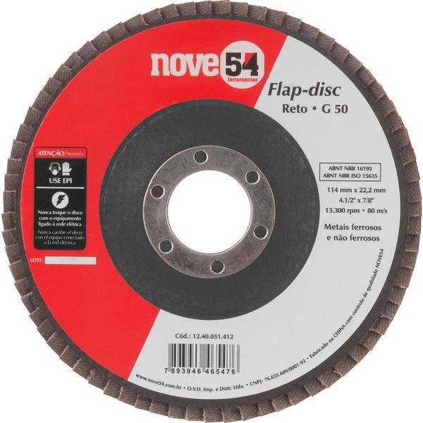 Disco de desbaste/acabamento flap-disc reto 4.1/2 Pol. grão 50 costado de fibra NOVE54-NOVE54-1240051412