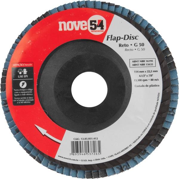 Disco de desbaste/acabamento flap-disc reto 4.1/2 Pol. grão 50 costado plástico NOVE54-NOVE54-1285051412