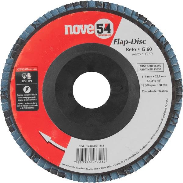 Disco de desbaste/acabamento flap-disc reto 4.1/2 Pol. grão 60 costado plástico NOVE54-NOVE54-1285061412