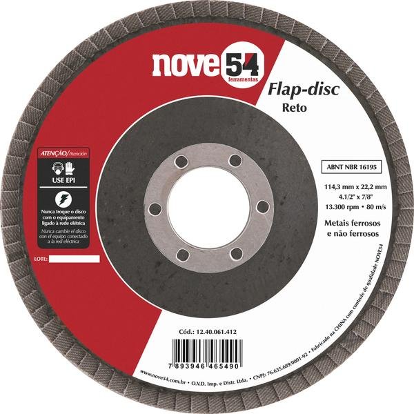 Disco de desbaste/acabamento flap-disc reto 4.1/2 Pol. grão 120 costado de fibra NOVE54-NOVE54-1240121412