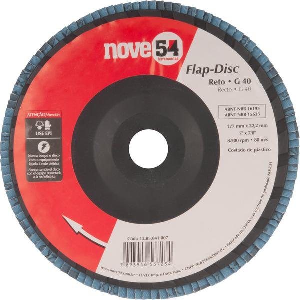 Disco de desbaste/acabamento flap-disc reto 7 Pol. grão 40 costado plástico NOVE54 - Imagem zoom