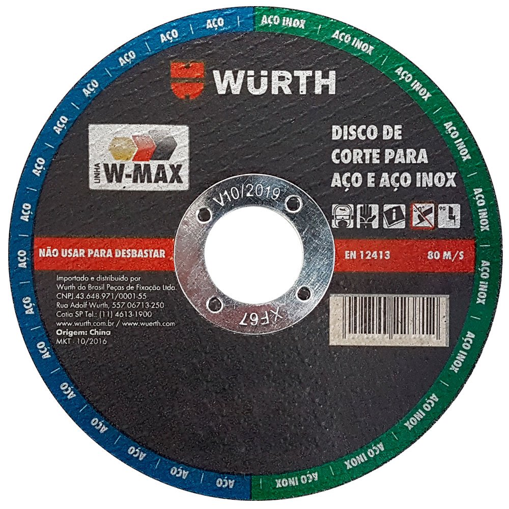 Disco de Corte 4.1/2 Pol. para Aço e Aço Inox -WURTH-5986115101
