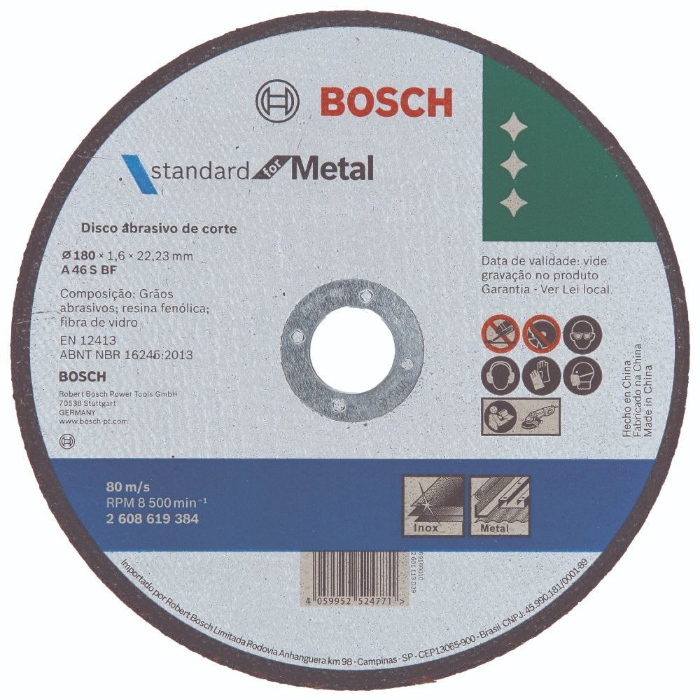 Disco de Corte Standard para Metal 180 x 1,6mm Centro Reto -BOSCH-2608619384