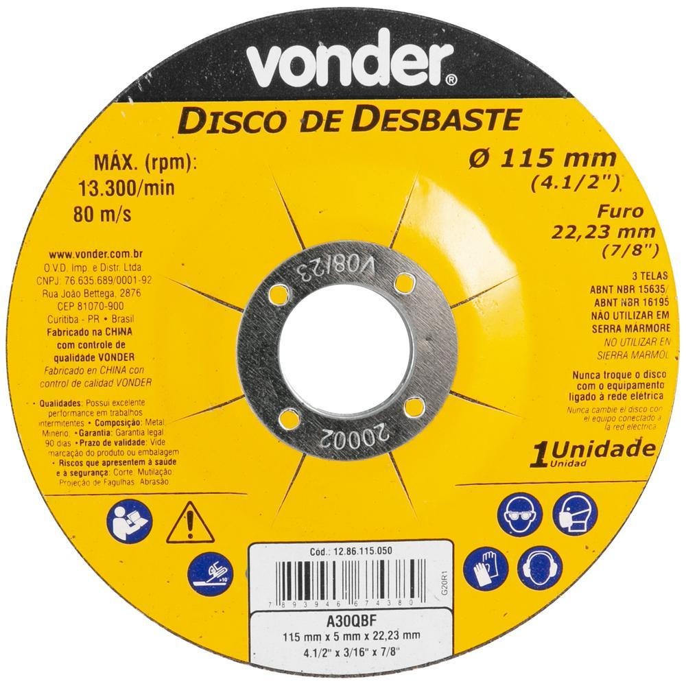 Disco de Desbaste 115 mm x 5,0 mm x 22,23 mm Vonder-Vonder-331086
