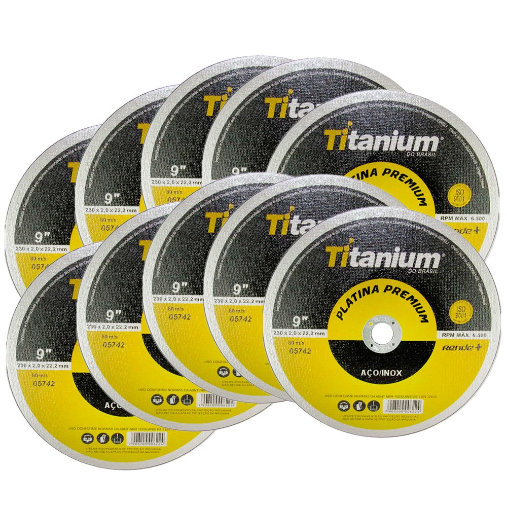 Disco de Corte Fino Platina Premium 9 x 2,0 x 7/8 Pol. com 10 Peças Titanium 5742-TITANIUM-K8192