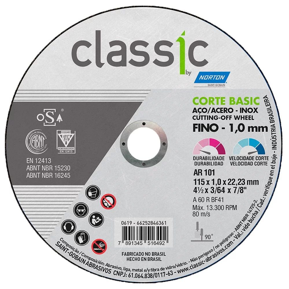 Combo com 18 Discos de Corte Classic 115 x 1 x 22,23mm para Metais e Aço NORTON-K6073 - Imagem
