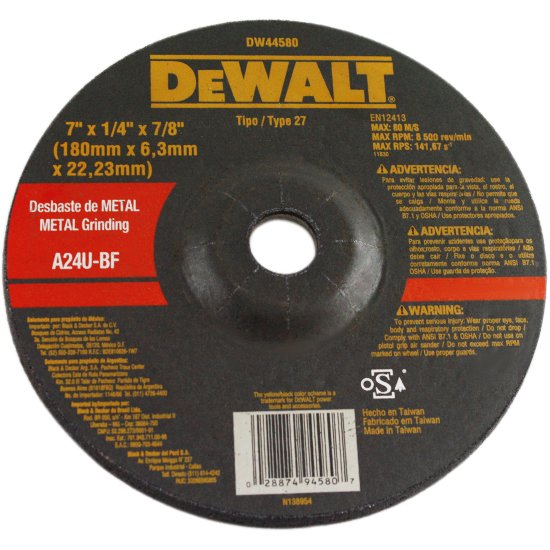 Disco de Desbaste Metal 7 Pol. x 6,3mm x 7/8 Pol.-DEWALT-DW44580