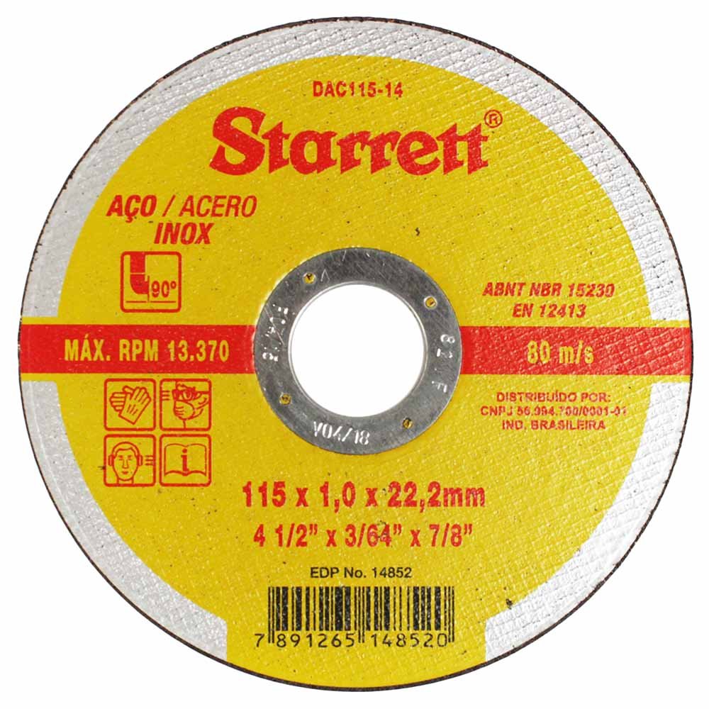 Disco de Corte de 4.1/2 Pol. para Aço Inox-STARRETT-DAC115-14