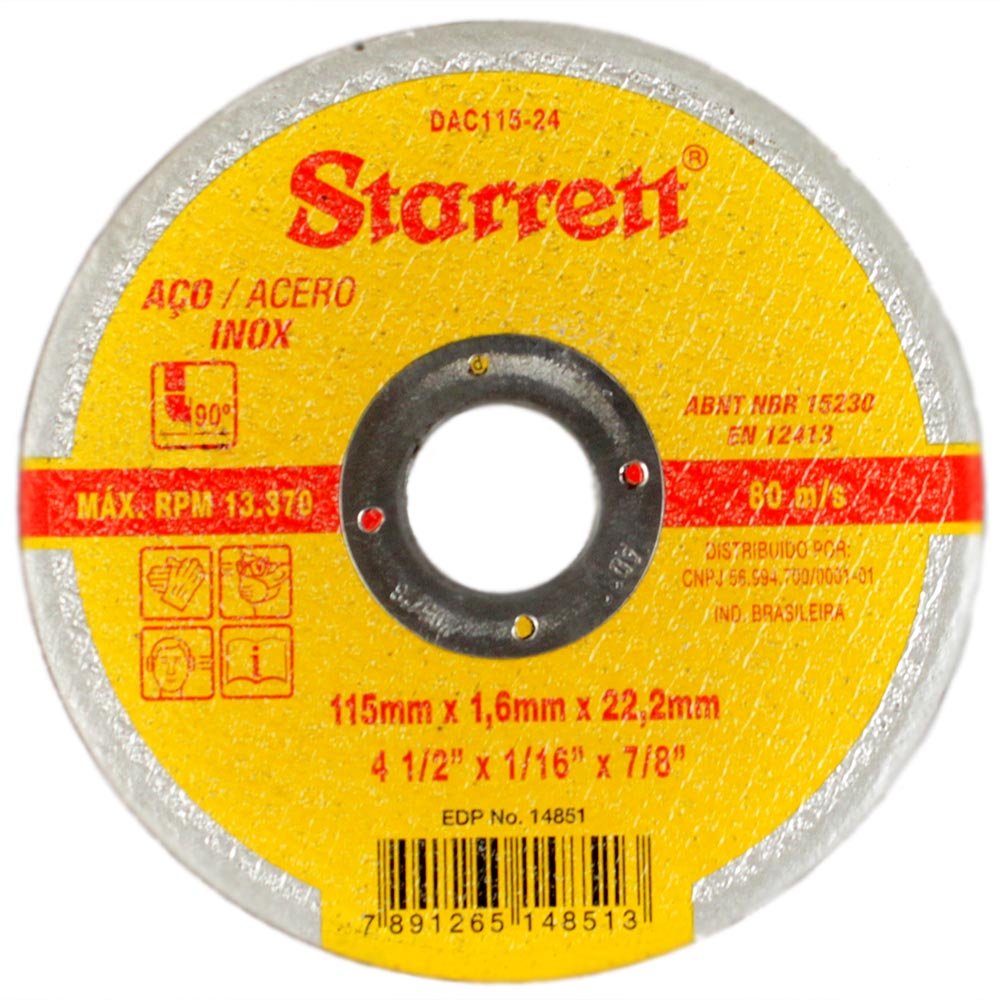 Disco de Corte de 4.1/2 Pol. para Aço Inox-STARRETT-DAC115-24