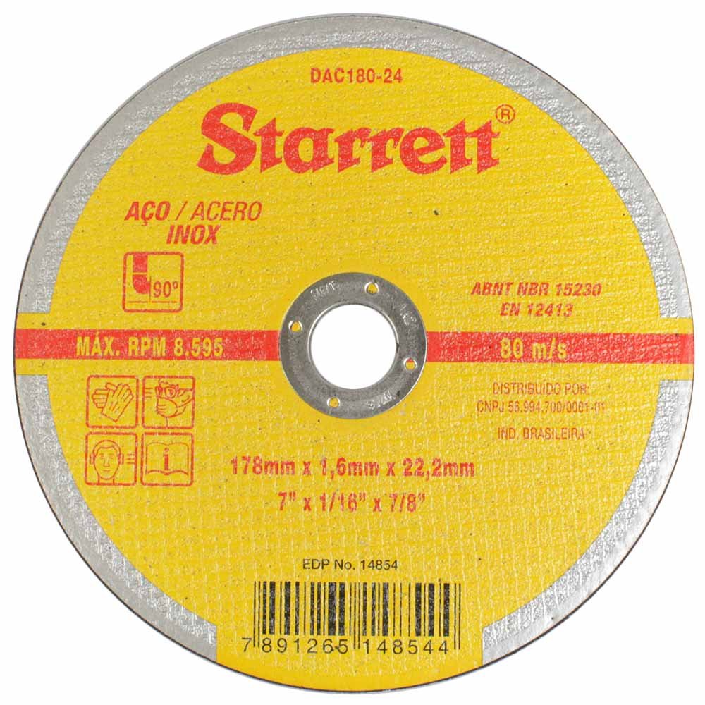Disco de Corte de 7 Pol. para Aço Inox-STARRETT-DAC180-24