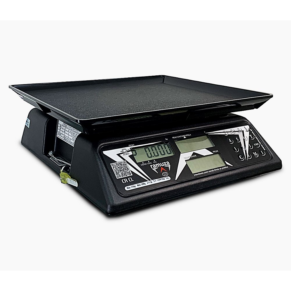 Balança Contadora CRB CL 15kg x 5g Cristal Preta com Prato Bandeja RAMUZA-1186 - Imagem