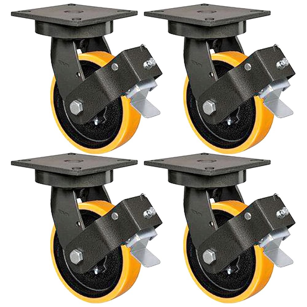 4 Rodízios Giratório PU 150mm com Freio FPD para até 700Kg - Imagem zoom