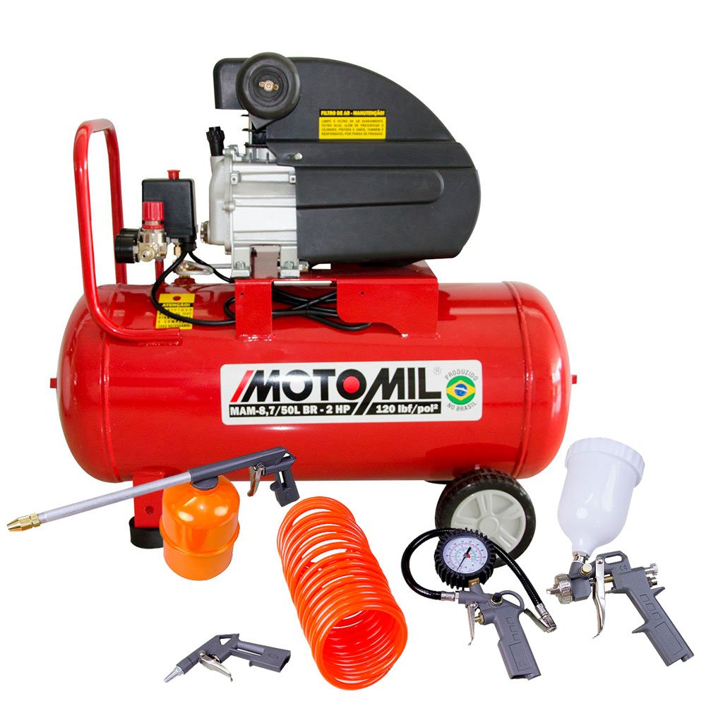 Kit Motocompressor de Ar MOTOMIL-37896.2 8,7 Pés 50L 220V + Kit de Pintura FORTGPRO-FG8670-MOTOMIL-K1189