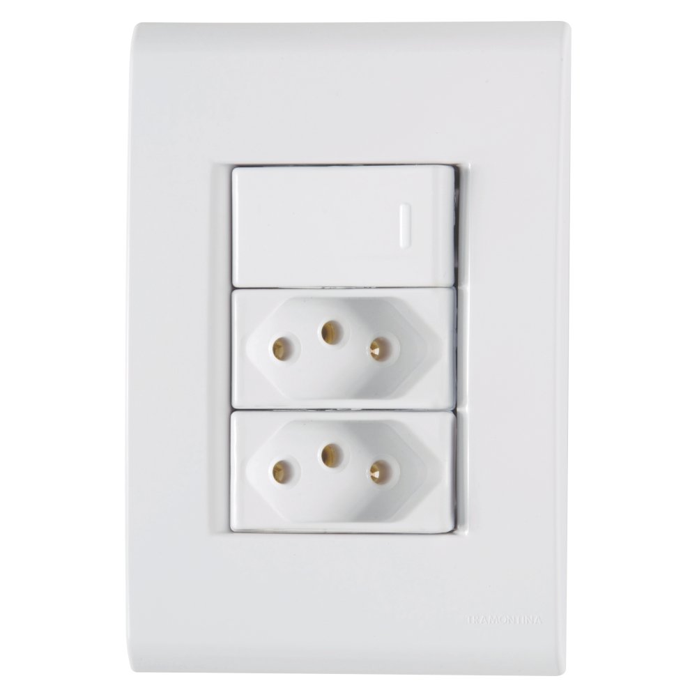 Conjunto 4x2 Branco com Interruptor Simples 10A 250V e 2 Tomadas 2P+T 20A 250V - Imagem zoom