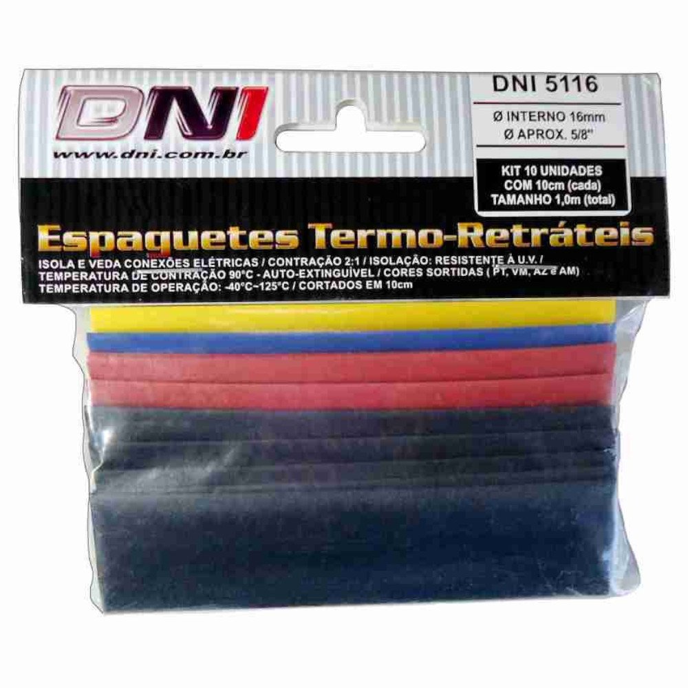 Kit Espaguete Termo Retrátil 16mm Contração 2:1 com 10 Peças-DNI-5116