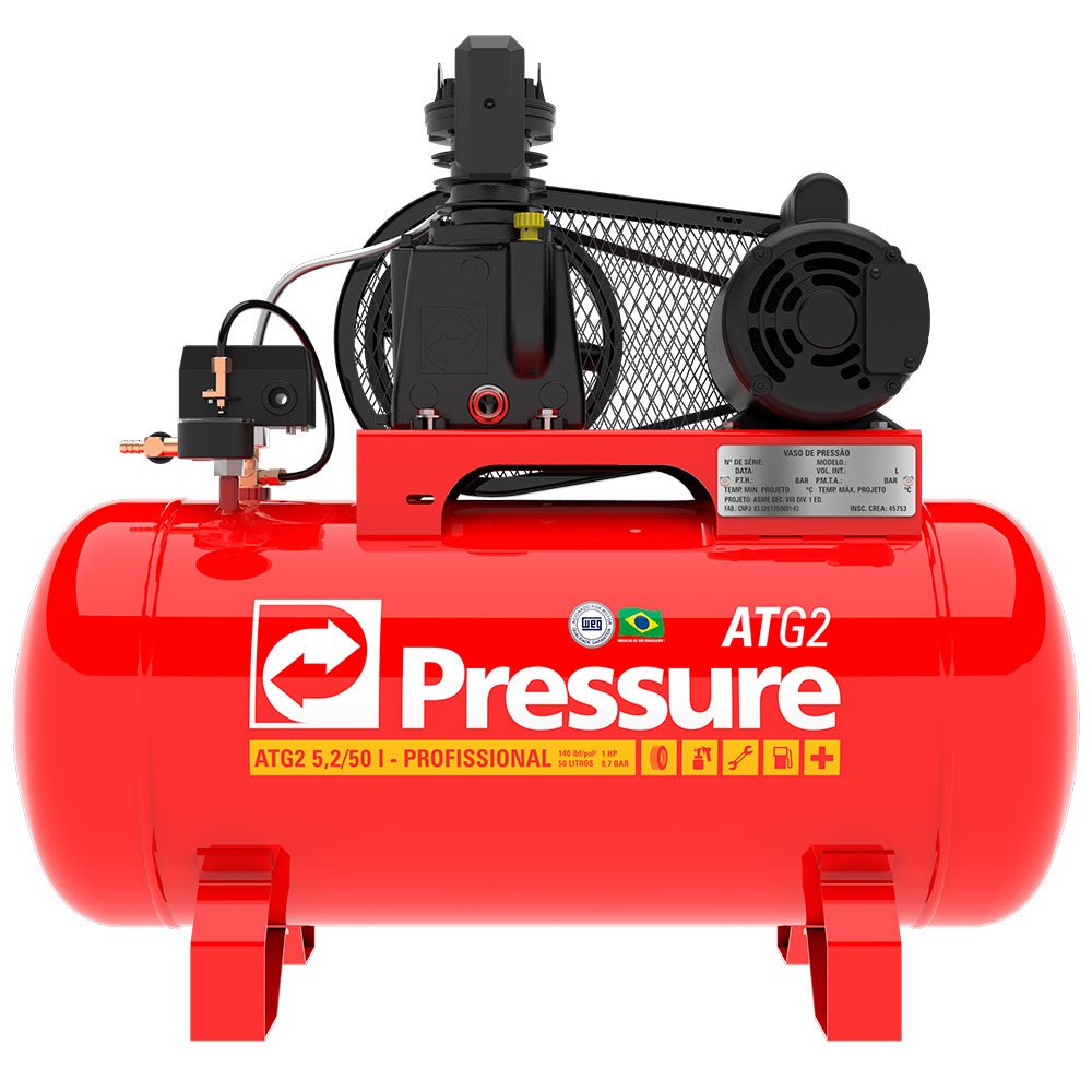 Compressor de Ar Profissional 5,2 Pés 1HP 50 Litros 140 PSI Monofásico 110/220V-PRESSURE-8975701161