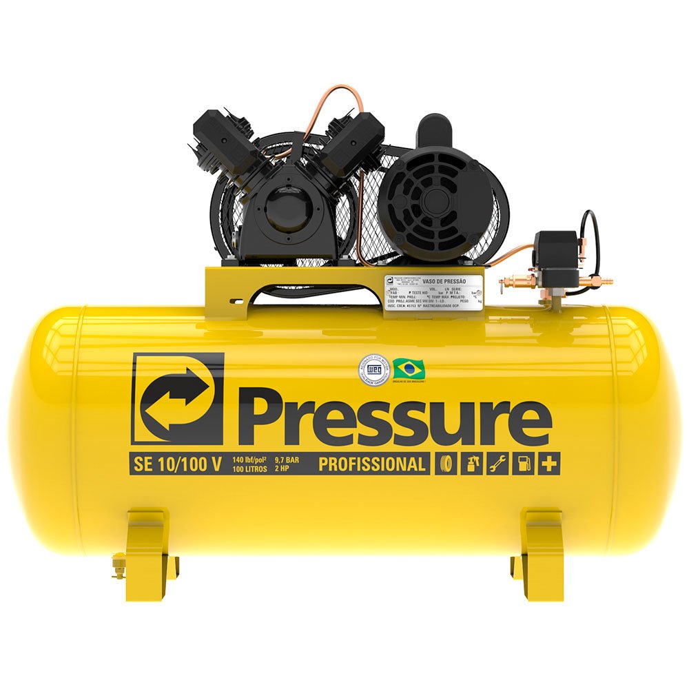 Compressor de Ar Profissional 10 Pés 2HP 100 Litros 140 PSI Trifásico 220/380V -PRESSURE-8975701182