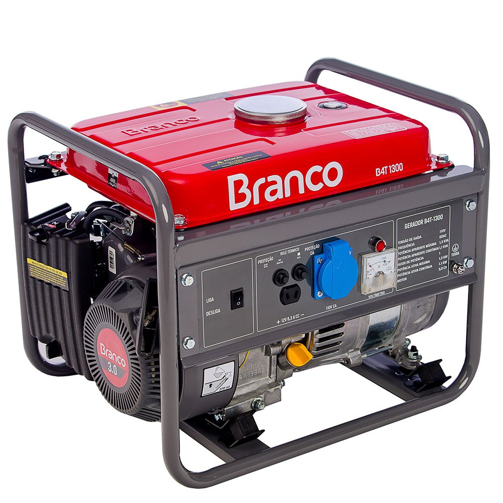Gerador de Energia à Gasolina 3CV 1.3kva com Partida Manual Monofásico 110V-BRANCO-B4T1300