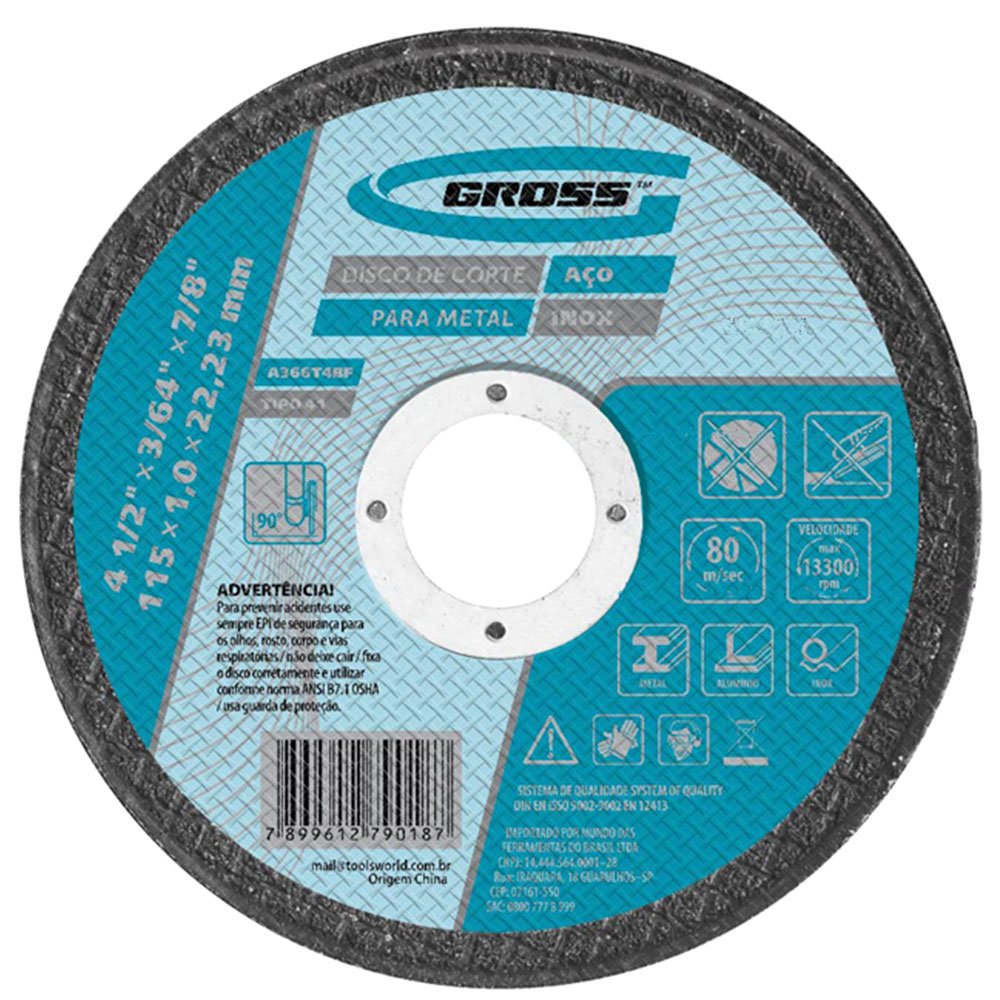 Disco de Corte para Inox e Metal 115 x 1,0 x 22,23mm-GROSS-7436155
