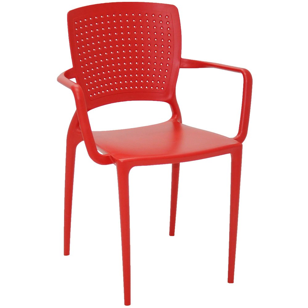 Cadeira Safira com Braços em Polipropileno e Fibra de Vidro Vermelho - Imagem zoom
