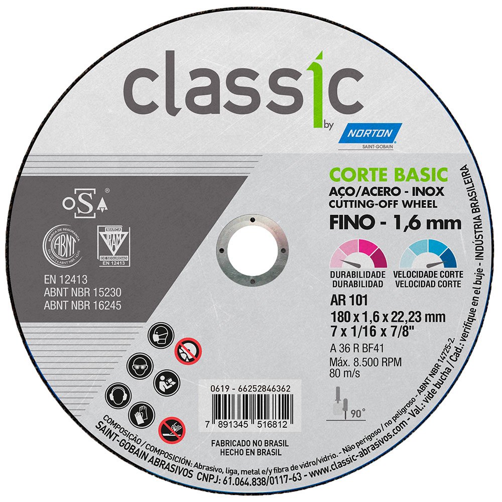 Disco de Corte Classic Basic 180 x 1,6 x 22,23mm-NORTON-66252846362