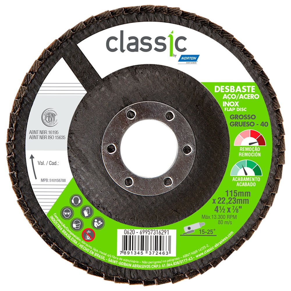 Disco Flap Classic R801 115 x 22,23mm Grão 40-NORTON-69957316291