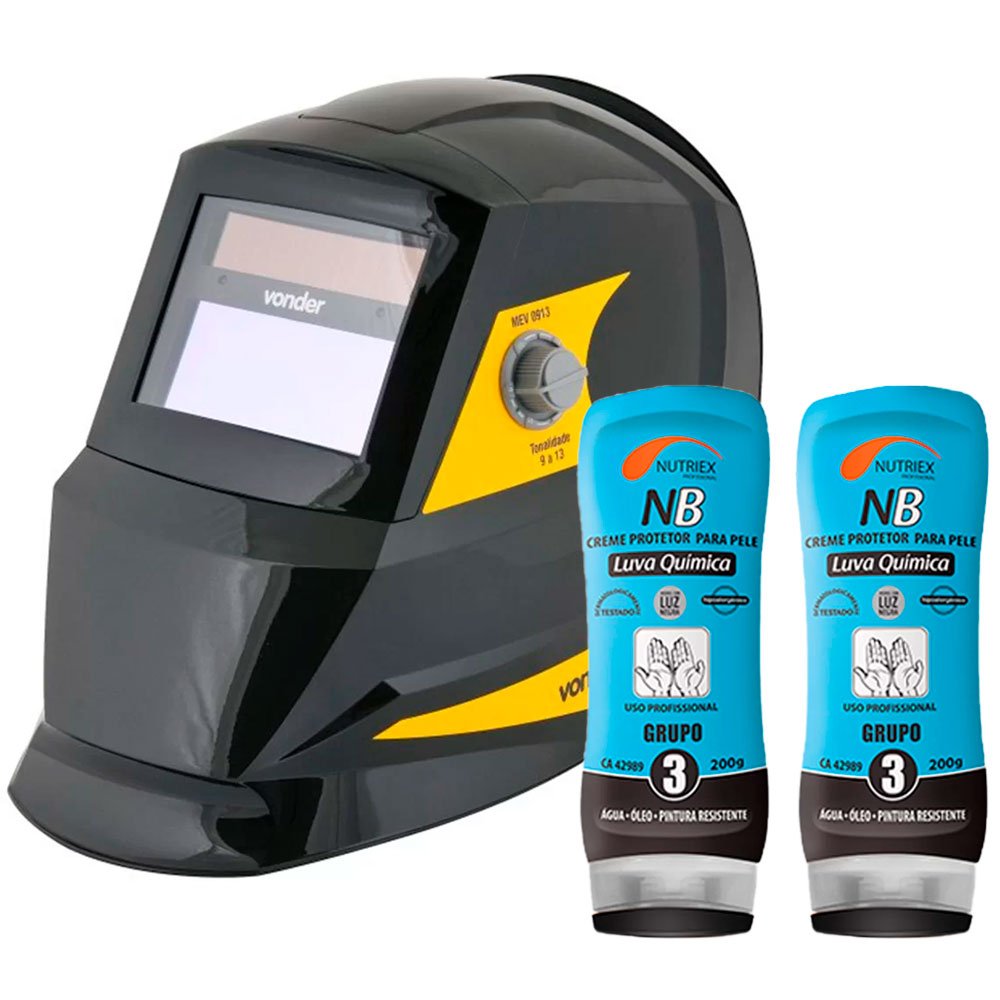 Kit Máscara Auto Escurecimento Variável Tonalidade 9-13 - VONDER-7076003000 + 2 Creme Protetor para Pele Luva Química Grupo 3 200g NUTRIEX-0063651NB -VONDER-K2701