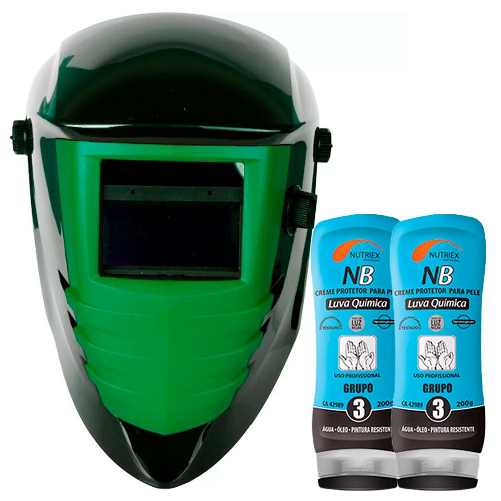Kit Máscara de Solda Automática com Regulagem 9 a 13 - LIBUS-SW-510 + 2 Creme Protetor para Pele Luva Química NB Grupo 3 200g - NUTRIEX-0063651-LIBUS-K2707
