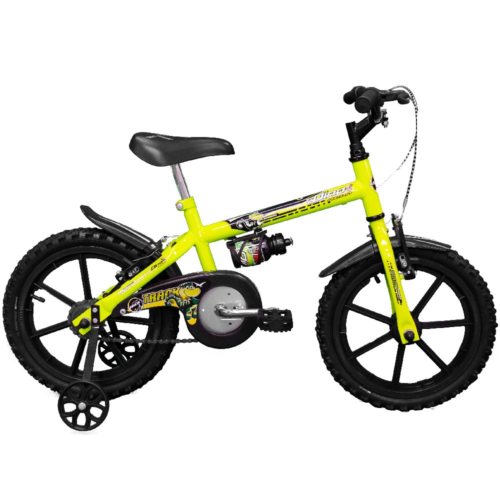 Bicicleta Infantil de Aço Amarela Neon Aro 16 com Garrafa -TRACK BIKES-DINO NEON AN